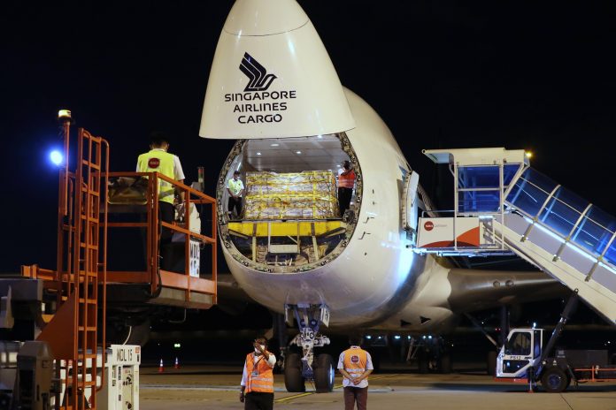 COVID-19 vaccines arrive at Singapore's Changi Airport on 21 December. (PHOTO: Ministry of Communications and Information)